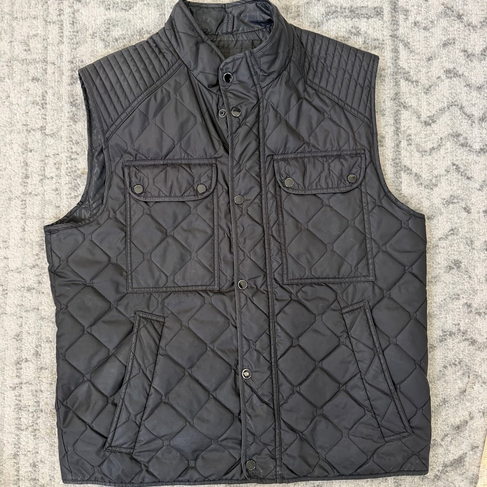 Marc New York Men's Quilted Vest Black Snap Zip Lightweight Jacket Size L